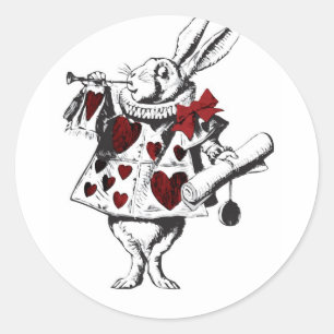 Alice White Rabbit Red w Horn Rote Herzen Runder Aufkleber