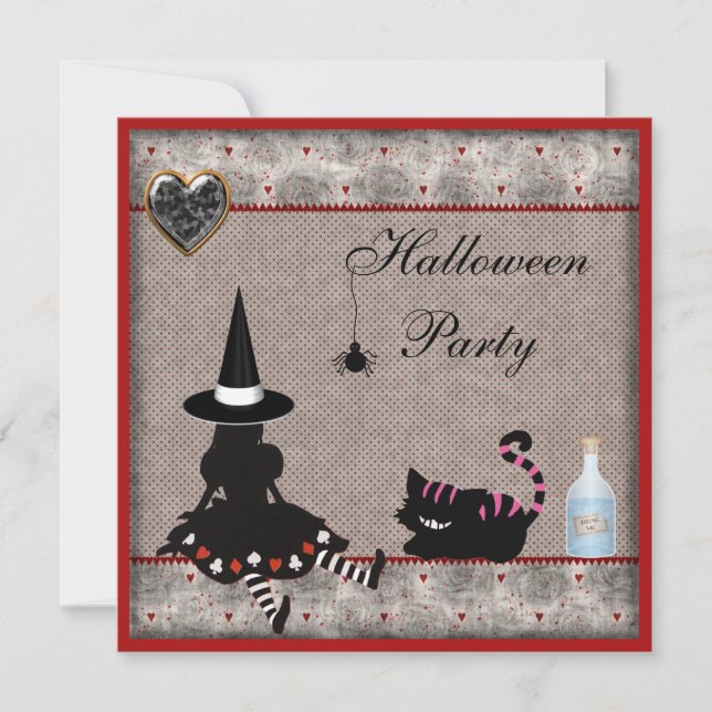 Alice Witch & Cheshire Cat Halloween-Party Einladung (Vorderseite)