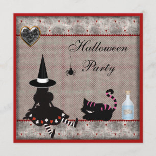 Alice Witch & Cheshire Cat Halloween-Party Einladung