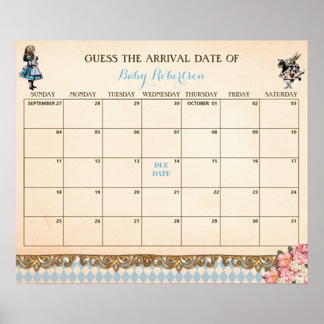 Alice Wonderland Baby Guess Due Date Calendar Poster (Vorne)