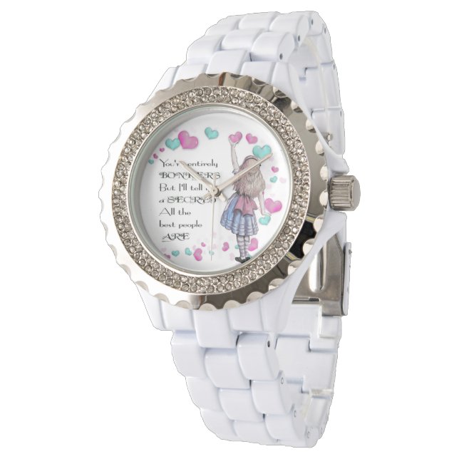 Alice Wonderland, Kristall White Enamel Armbanduhr (Schrägansicht)
