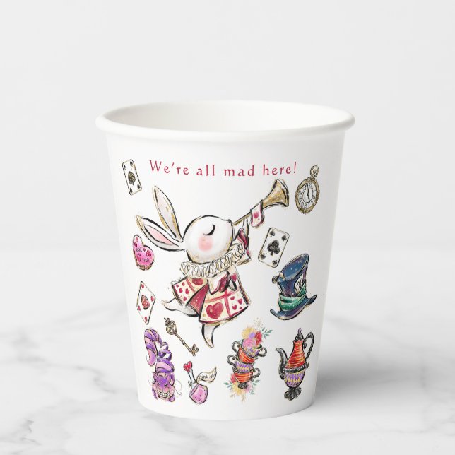 Alice Wonderland Mad Tea Party Birthday Cups Pappbecher (Vorderseite)