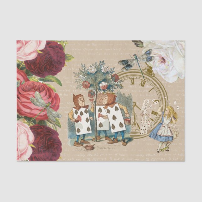 Alice Wonderland Rose Cards Cream Tissue Paper Seidenpapier (Vorderseite)