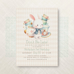 Alice Wonderland White Kanbit Birthday Einladung