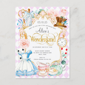 Alice Wunderland Tee Party Geburtstag einladen Einladungspostkarte