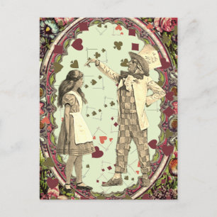 Alice Wunderland Verrückter Hutmacher Vintage-Illu Postkarte