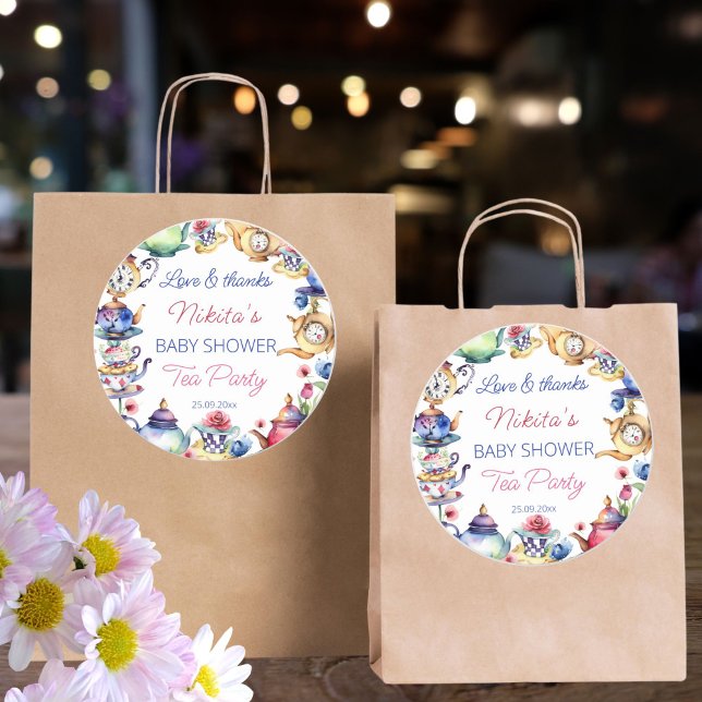 Alicen im Wunderland Babydusche Gastgeschenk Runder Aufkleber (Alice in wonderland baby shower tea party thank you favor sticker tea party favor stickers )