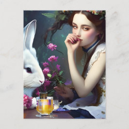 Alices Tea Party mit der Kaninchen-Postkarte Postkarte