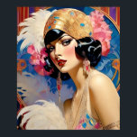 Alicia An Art Deco Flapper Poster<br><div class="desc">Alicia An Art Déco Frau, sie ist in Gold gekleidet mit schwindelerregenden Ohrringen. Sie hat Feder und Blume, die ihren Uhrenhut schmücken. Sie hält auch Federn. Goldketten sind um ihren Hals herum, die mit dem Gold in ihrem Kleid übereinstimmen. Sie sieht so aus, als ob sie auf dem Weg zu...</div>