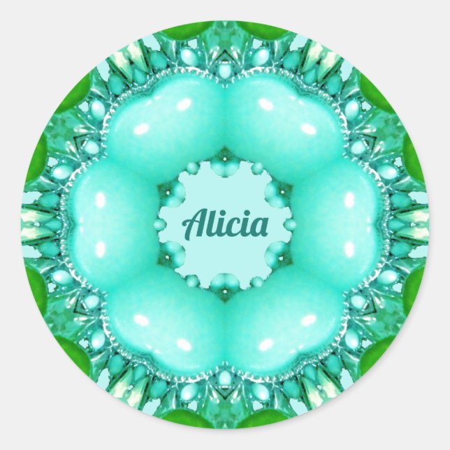 ALICIA ~ Helles Abstraktes Fraktal Muster ~ Runder Aufkleber (Vorderseite)
