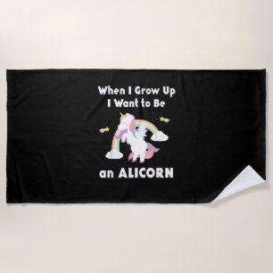 Alicorn Wenn ich groß werde Einhorn Regenbogen Pas Strandtuch