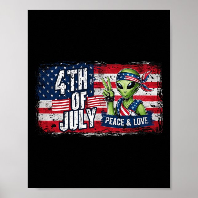 Alien 4. Juli American Flag Ufo Poster (Vorne)