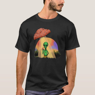 Alien Abducted UFO Mushroom Psychedelic Trippy Out T-Shirt