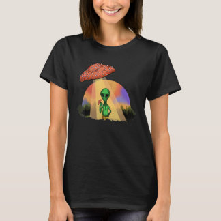 Alien Abducted UFO Mushroom Psychedelic Trippy Out T-Shirt