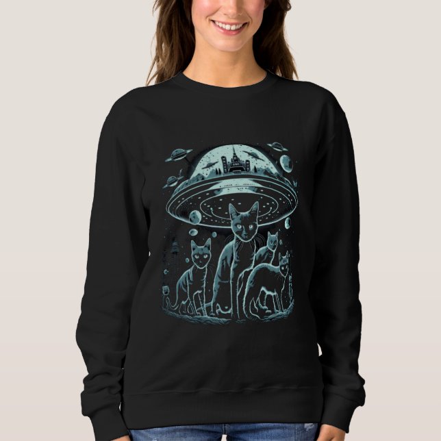 Alien Abduction Cat Kitten UFO Spaceship Extraterr Sweatshirt (Vorderseite)