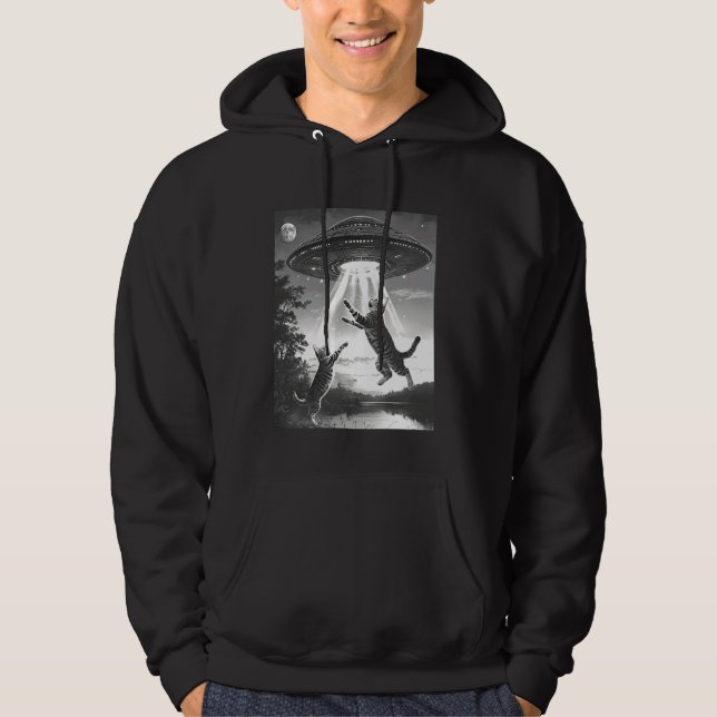 Alien Abduction Cats UFO Flying Saucer Space Funny Hoodie (Vorderseite)