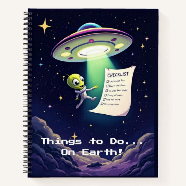 Alien Abduction Checklist | Whimsical Retro Sci-Fi Notizbuch (Vorderseite)