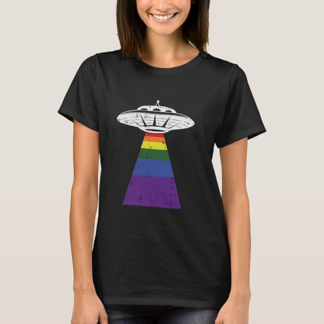 Alien Abduction Gay Pride LGBT-Q Gaylien UFO Proud T-Shirt (Vorderseite)