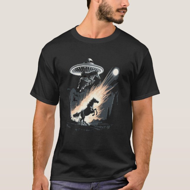 Alien Abduction Horse UFO Raumschiff Extraterrestr T-Shirt (Vorderseite)