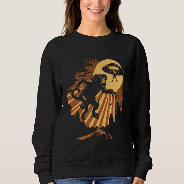 Alien Abduction Monkey Ape UFO Spaceship Extraterr Sweatshirt (Vorderseite)