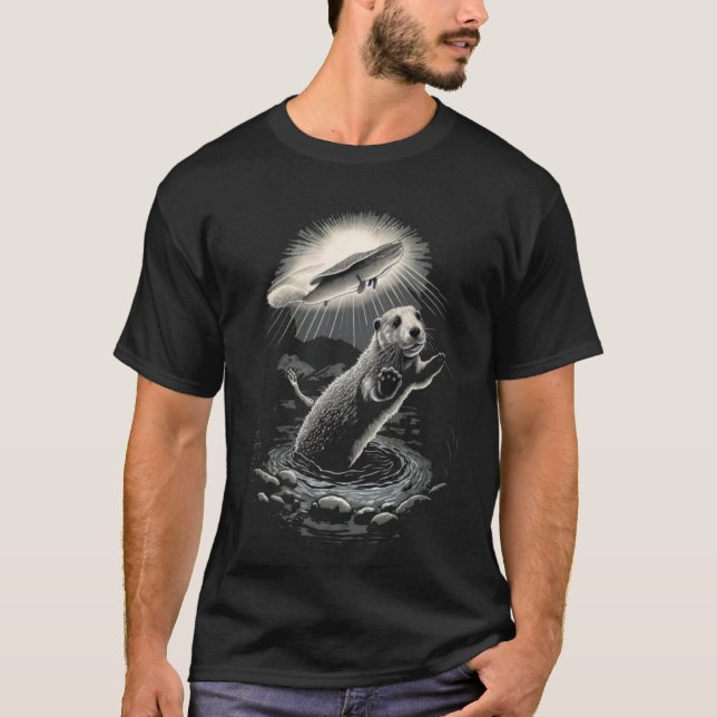 Alien Abduction Otter UFO Spaceship Extraterrestri T-Shirt (Vorderseite)