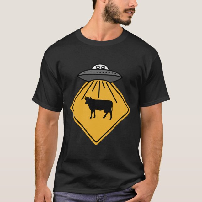 Alien Abduction Road Sign Funny UFO Rind Far T-Shirt (Vorderseite)