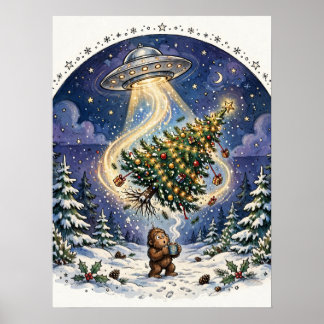 Alien-Abduktions-Weihnachtsbaum-Plakat Poster