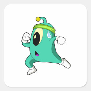 Alien als Runner Quadratischer Aufkleber