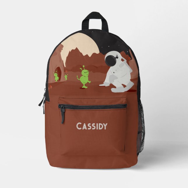 Alien Astronaut Planet Stars Kinder Name Bedruckter Rucksack (Vorderseite)