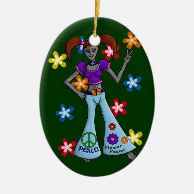 Alien Ation: Oval mit Hippy Chick Keramikornament (Vorne)