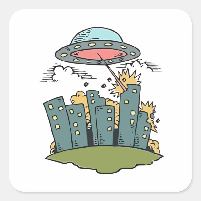 Alien Attack Quadratischer Aufkleber (Vorderseite)