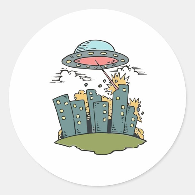 Alien Attack Runder Aufkleber (Vorderseite)