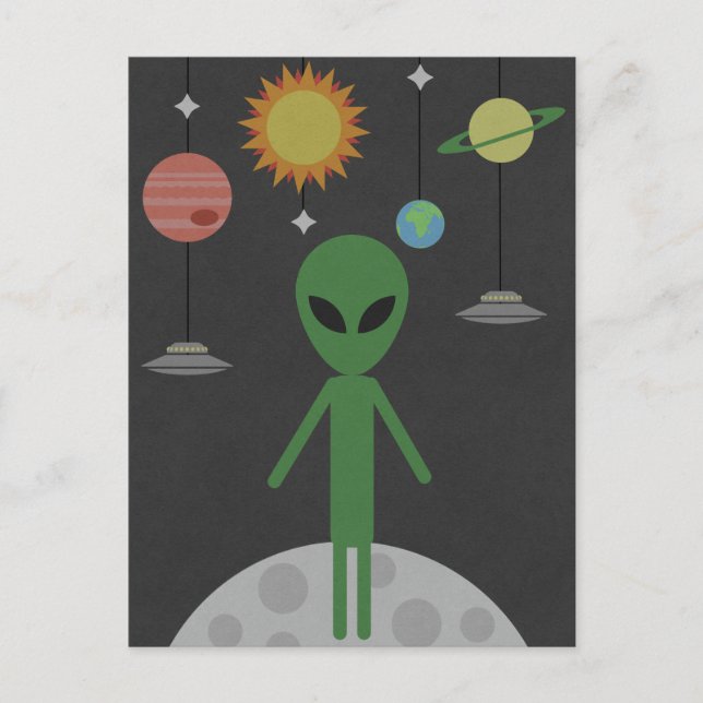 Alien auf dem Mond Postkarte (Vorderseite)