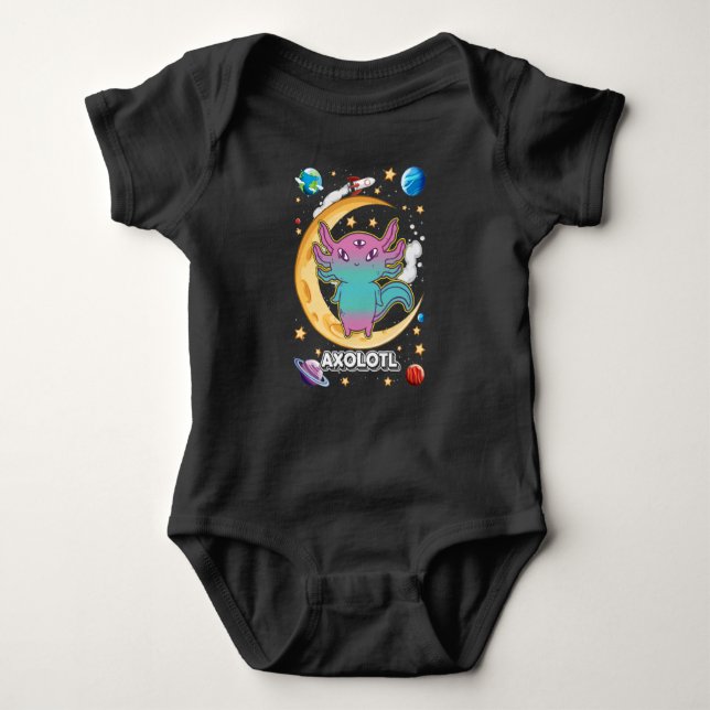 Alien Axolotl Pastel Goth Space Crescent Baby Strampler (Vorderseite)
