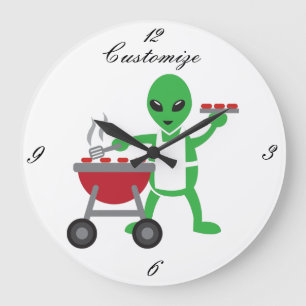 Alien Barbeque Cookout Thunder_Cove Große Wanduhr