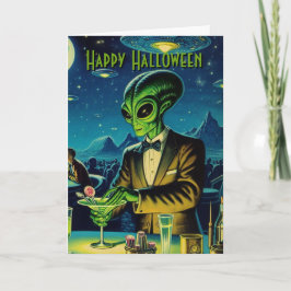 Alien Barkeeper, der zu Halloween trinkt Karte