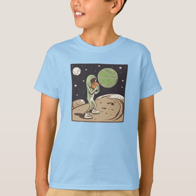 Alien Basketball auf dem Mond spielen T-Shirt (Vorderseite)