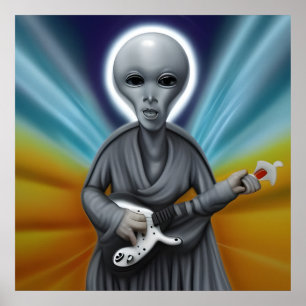 Alien Bass Gitarre spielt das Herz Poster