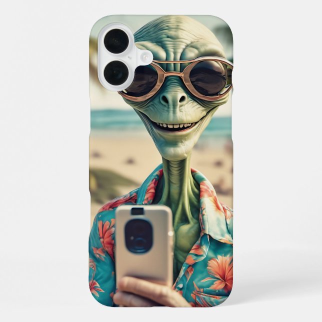 Alien Beach Selfie Retro Art iPhone Hülle (Rückseite)