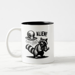 Alien-Begegnung Unisex T-Shirt, erschrockener Wasc Zweifarbige Tasse
