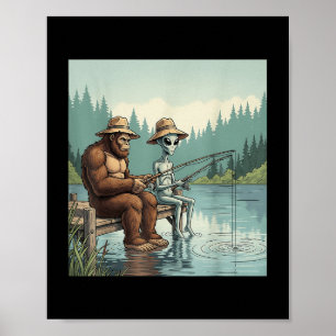 Alien Bigfoot Fishing Sasquatch Fischerei Fischer Poster
