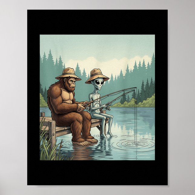 Alien Bigfoot Fishing Sasquatch Fischerei Fischer Poster (Vorne)