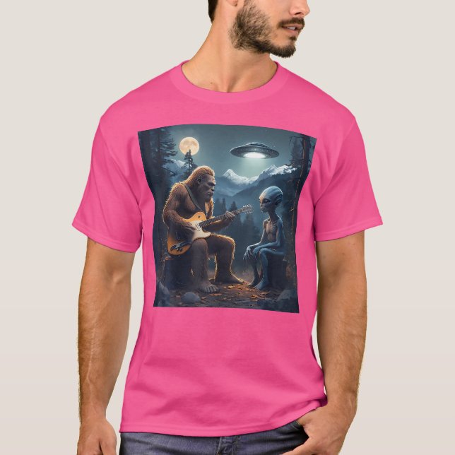 Alien Bigfoot Guitar Sasquatch Ufo Geschenke für M T-Shirt (Vorderseite)