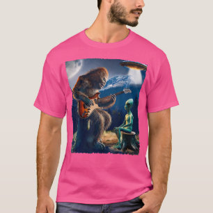 Alien Bigfoot Guitar Sasquatch Ufo Men Women Kids T-Shirt
