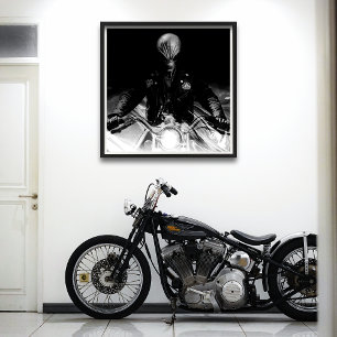 Alien Biker (Schwarzweiß) Poster