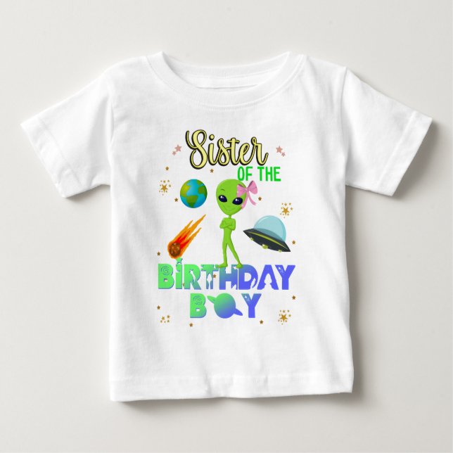 Alien Birthday Boy Party Theme Spaceship Schwester Baby T-shirt (Vorderseite)