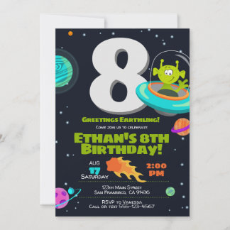 Alien Birthday Einladung, Weltraum zum Geburtstag  Einladung