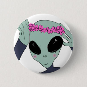 alien-Blumen-Kronenknopf Button