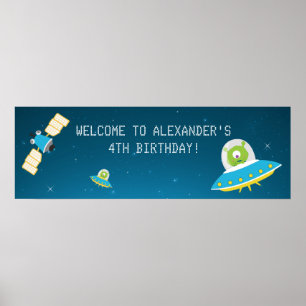 Alien Boy Birthday Party Banner Poster