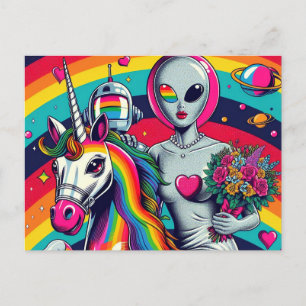 Alien Bride auf einem Einhorn Postkarte